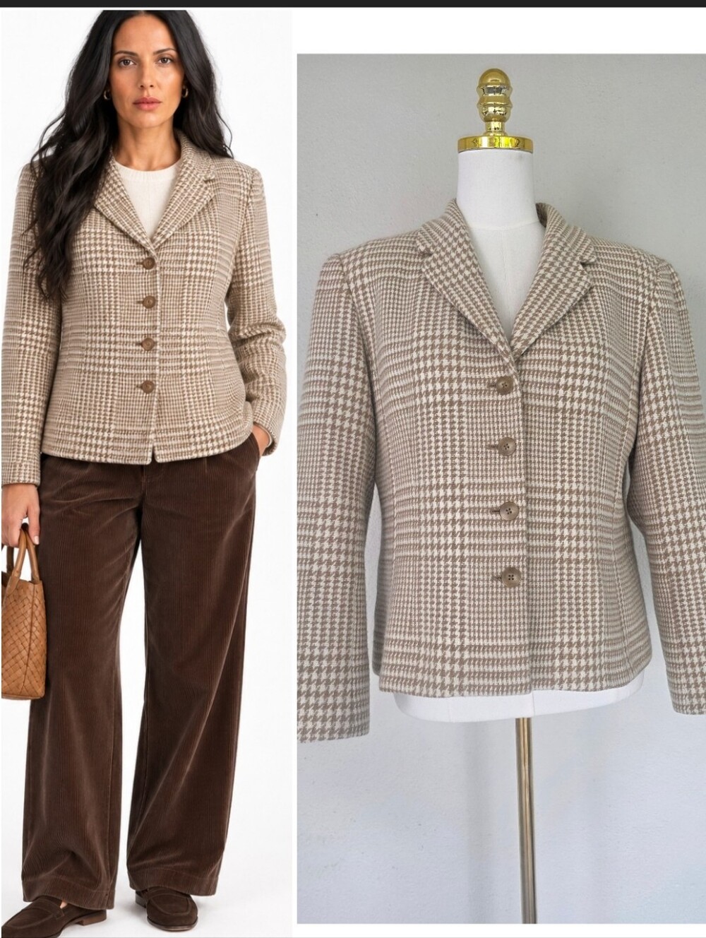 Vintage Talbots Wool Cashmere Angora Houndstooth Blazer USA 14 Fits M/L
